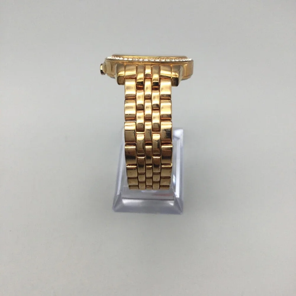 Relic Womens Watch 35mm Rose Gold Dial Crystal Bezel Gold Tone New Battery 6.5